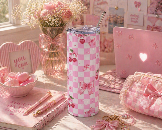 20oz Cherry Check Stainless Steel Tumbler