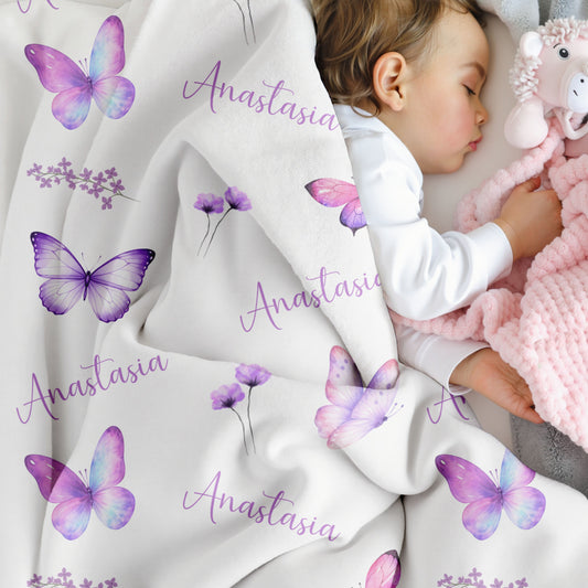Personalized Purple Butterfly Name Blanket
