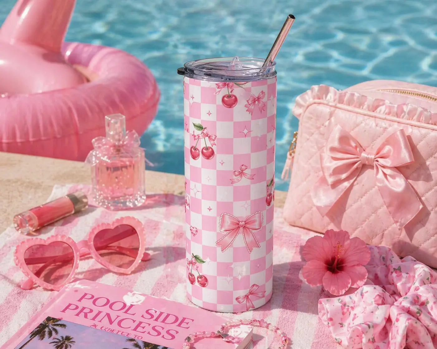 20oz Cherry Check Stainless Steel Tumbler Printify
