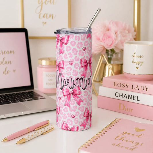 Mama Pink Bow 20oz Stainless Tumbler Printify