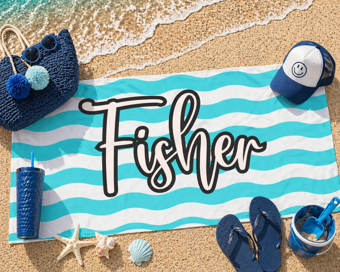 Personalized Striped Beach Towel — Custom Name Towel Printify