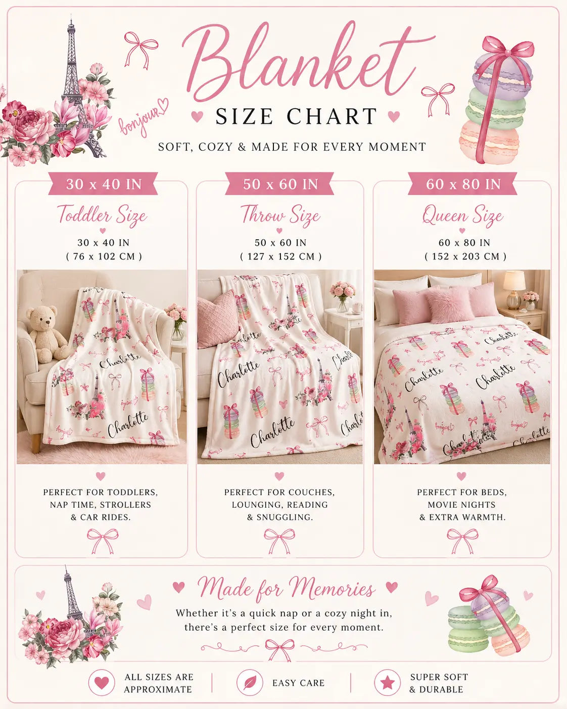 Personalized Paris Themed Plush Blanket — Custom Name Throw Printify