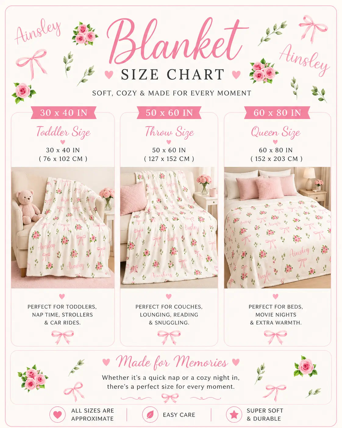 Pink Rose Personalized Name Blanket Printify