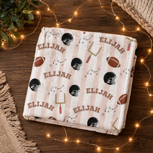 Personalized Football Plush Blanket — Custom Name Pattern, Soft Velveteen Throw for Kids Printify