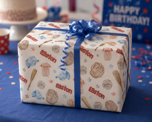 Personalized Baseball Wrapping Paper | Custom Name Wrapping Paper Ball Park Theme Printify