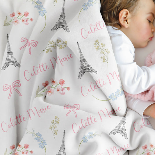 Paris Floral Personalized Name Blanket Printify