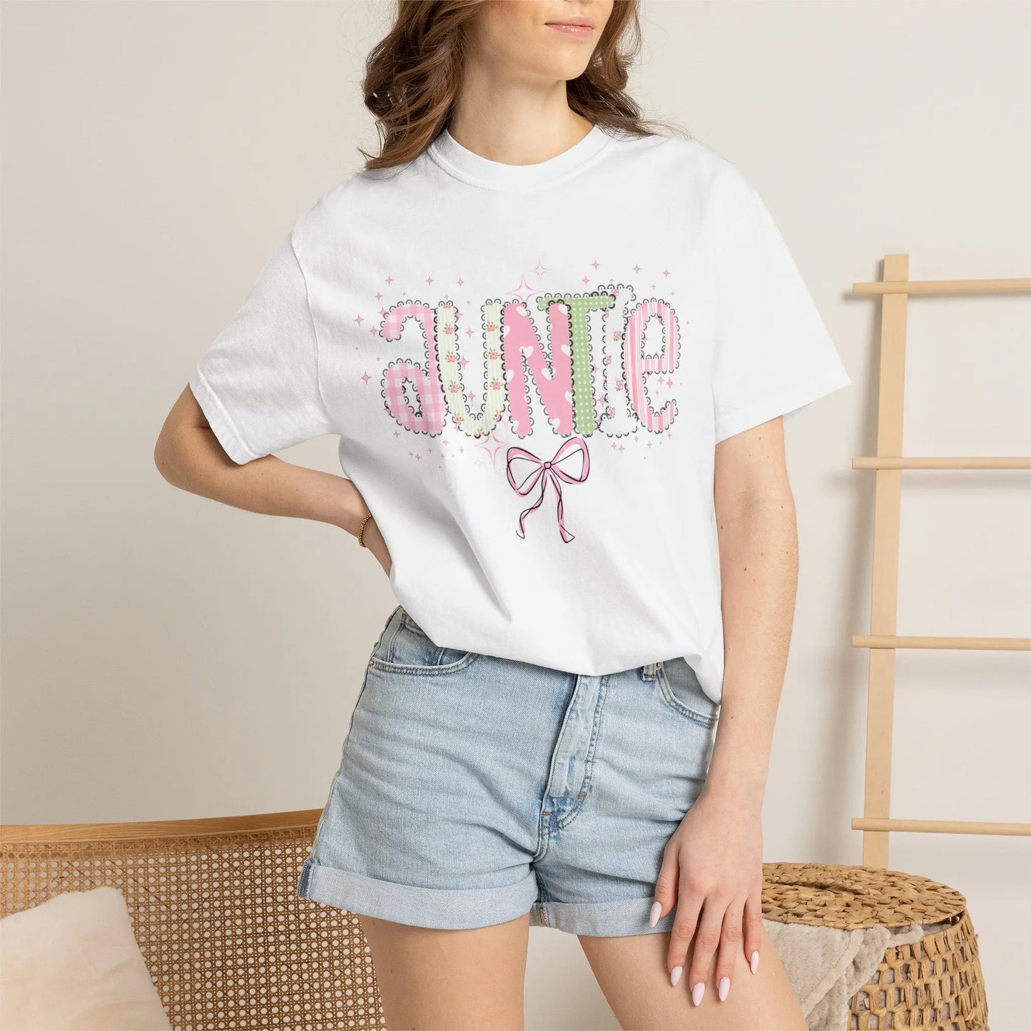 Auntie Floral Graphic T-Shirt | Cute Aunt Shirt with Bow Printify