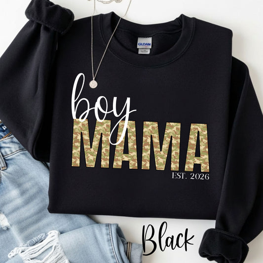 Boy Mama Sweatshirt — Camo Print "Boy MAMA" Crewneck for Moms