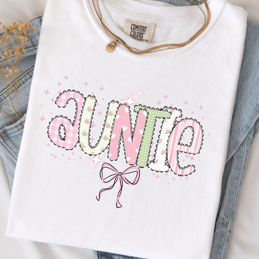 Auntie Floral Graphic T-Shirt | Cute Aunt Shirt with Bow