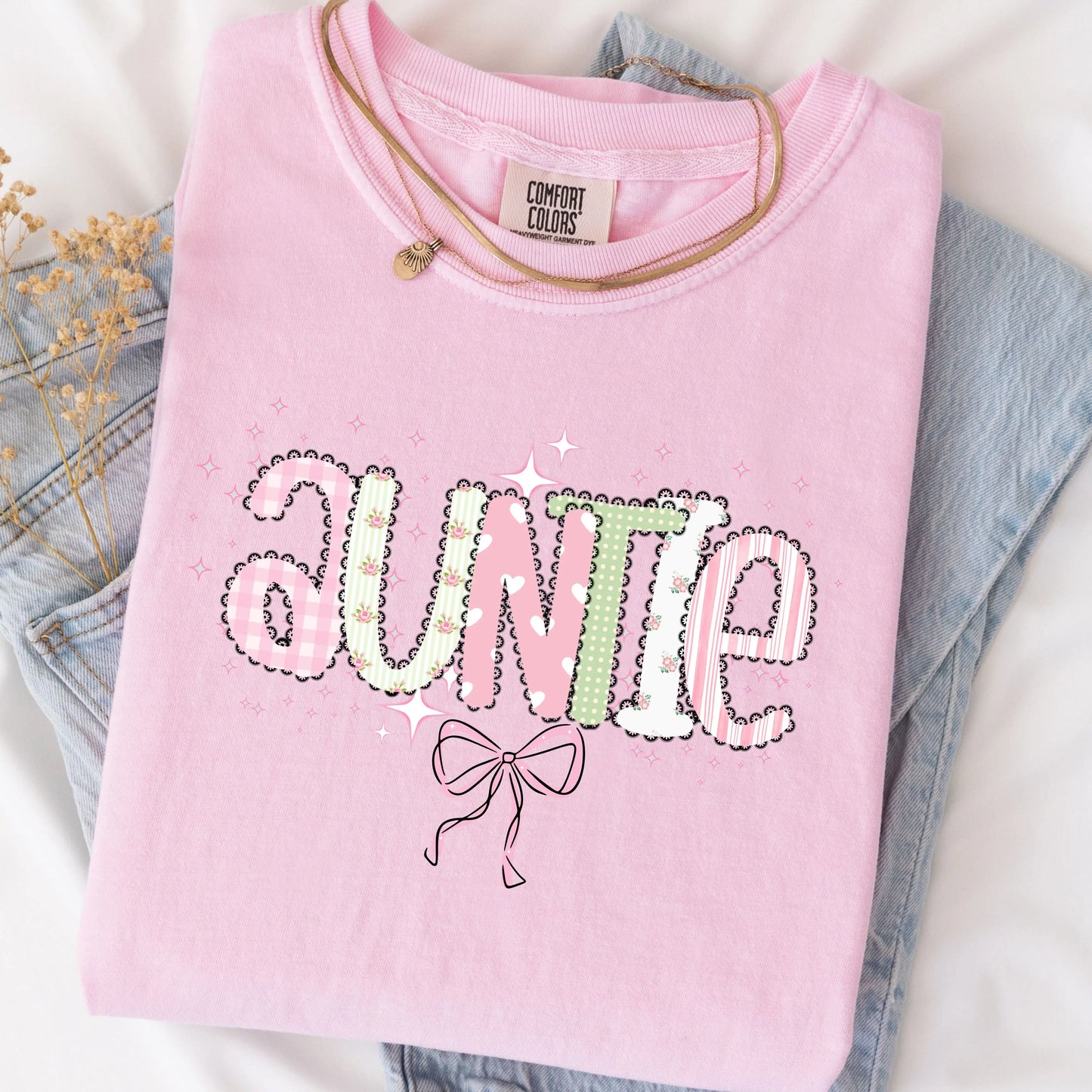 Auntie Floral Graphic T-Shirt | Cute Aunt Shirt with Bow Printify