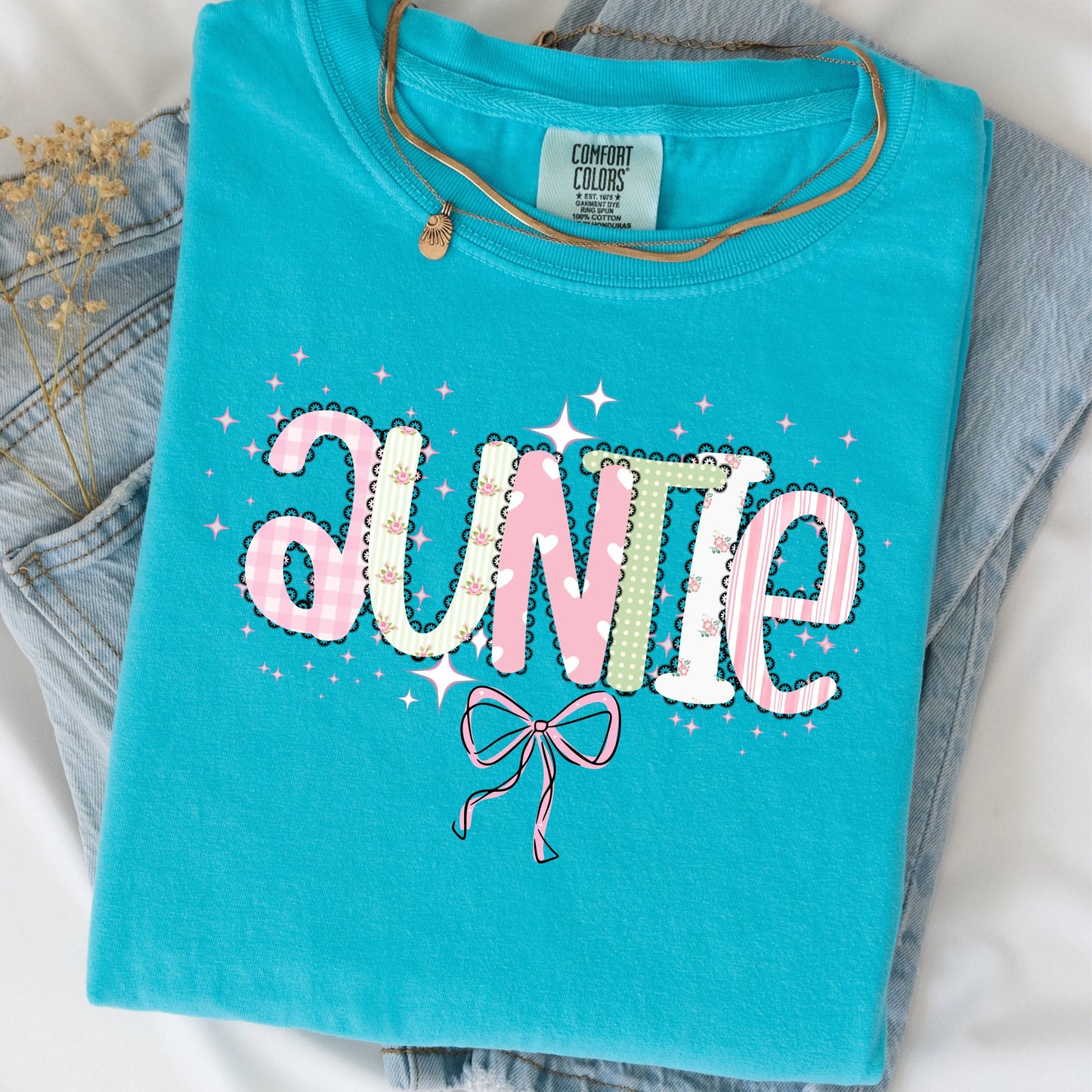 Auntie Floral Graphic T-Shirt | Cute Aunt Shirt with Bow Printify