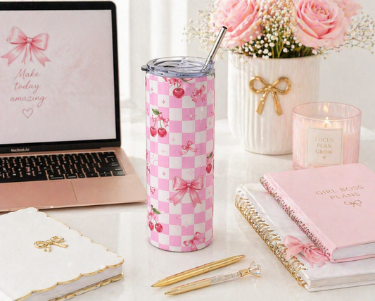 20oz Cherry Check Stainless Steel Tumbler