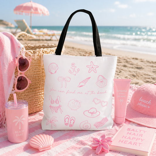 Beach Doodles Tote Bag – Pink Summer Icons AOP