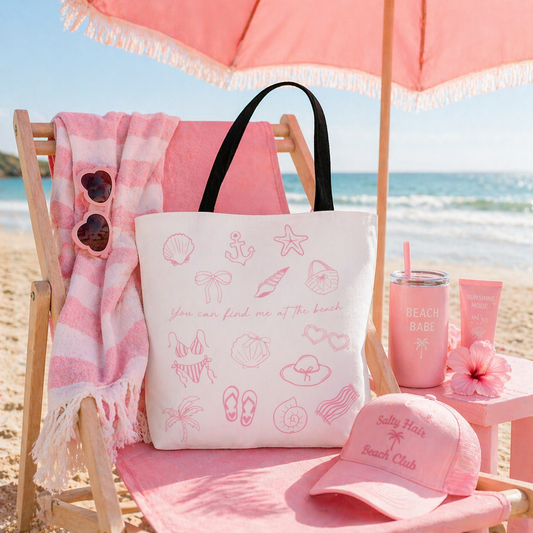 Beach Doodles Tote Bag – Pink Summer Icons AOP