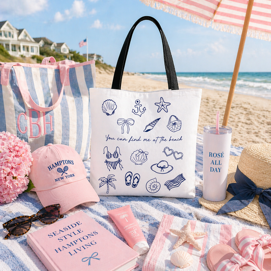 Beach Doodles Tote Bag — "You Can Find Me at the Beach" Canvas Tote