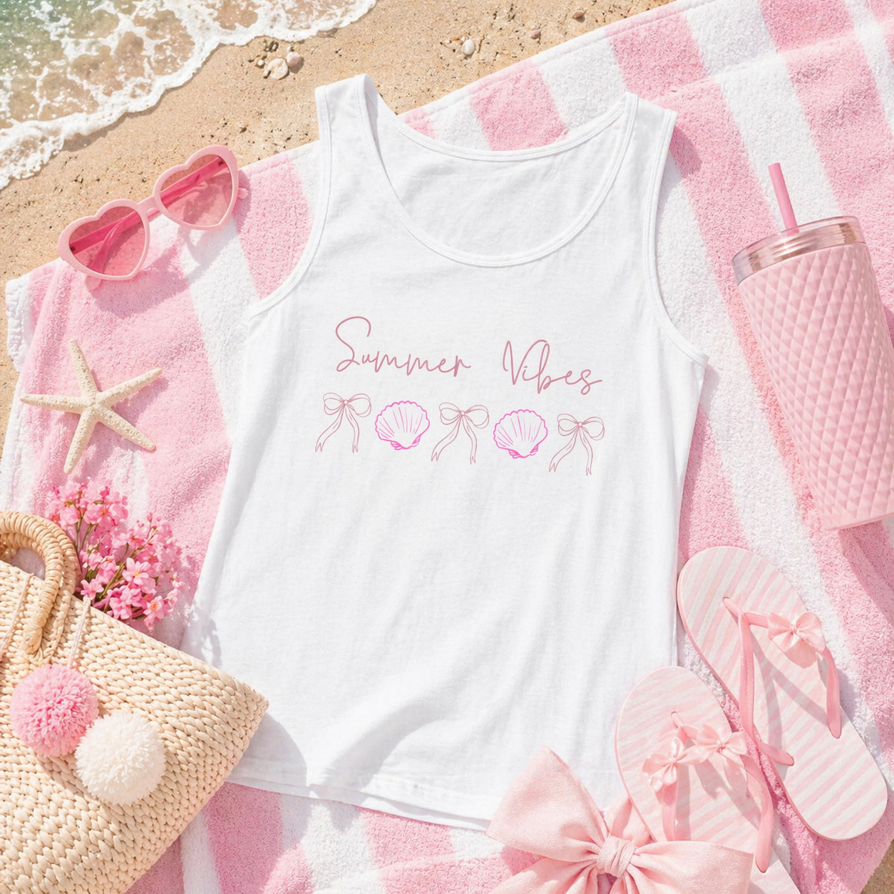 Summer Vibes Tank Top | Bows and Seashell Tank