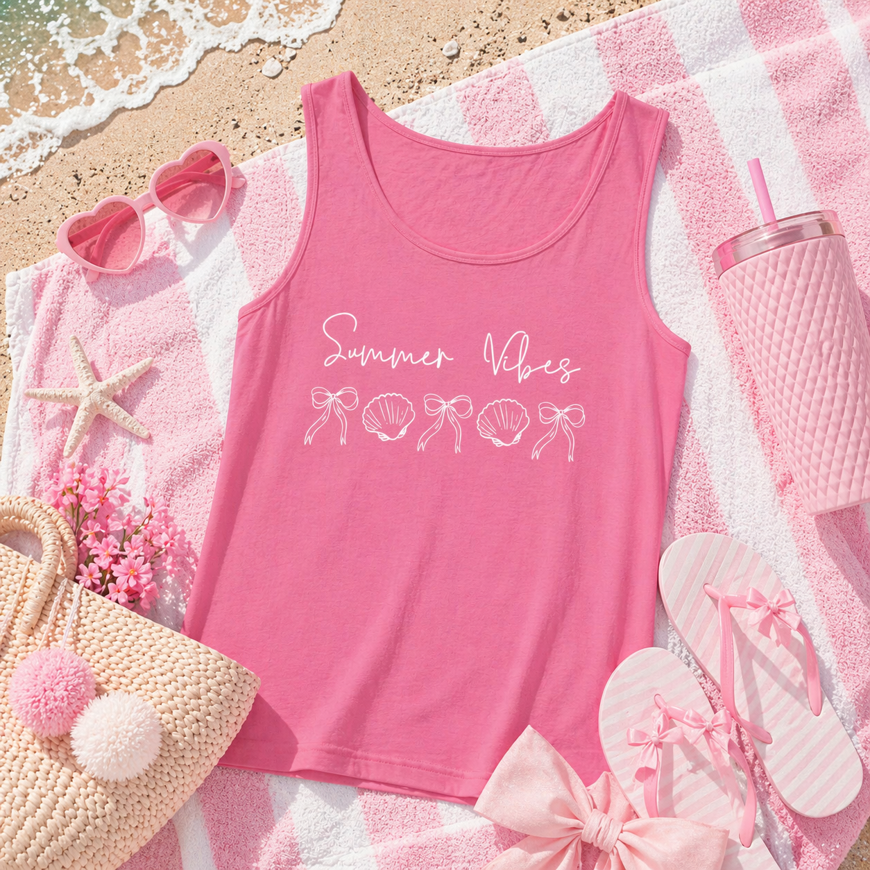Summer Vibes Tank Top | Bows and Seashell Tank