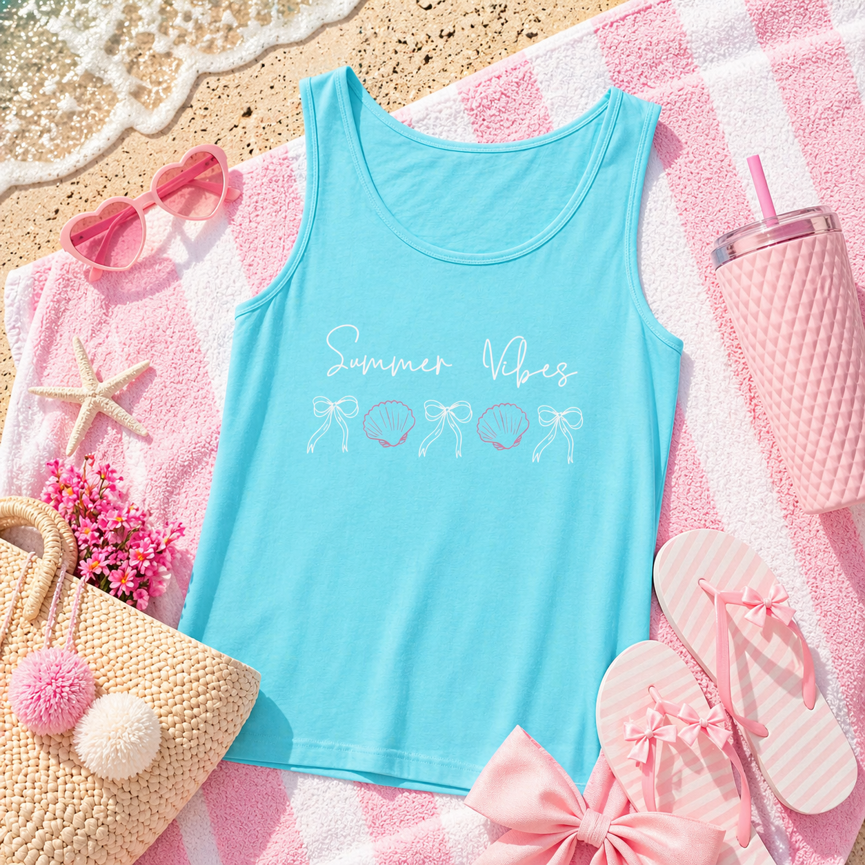 Summer Vibes Tank Top | Bows and Seashell Tank