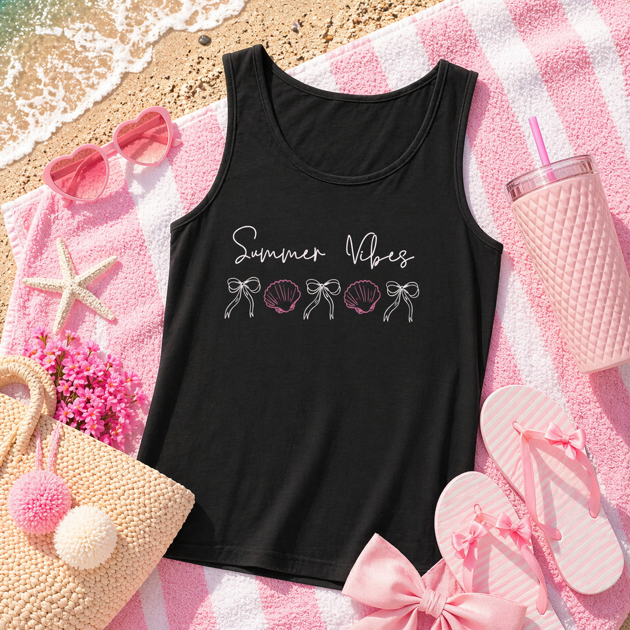 Summer Vibes Tank Top | Bows and Seashell Tank