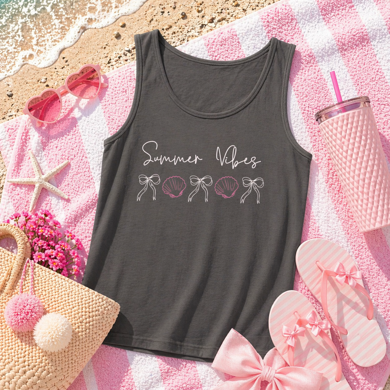 Summer Vibes Tank Top | Bows and Seashell Tank