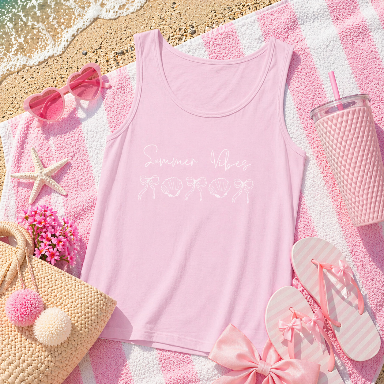 Summer Vibes Tank Top | Bows and Seashell Tank