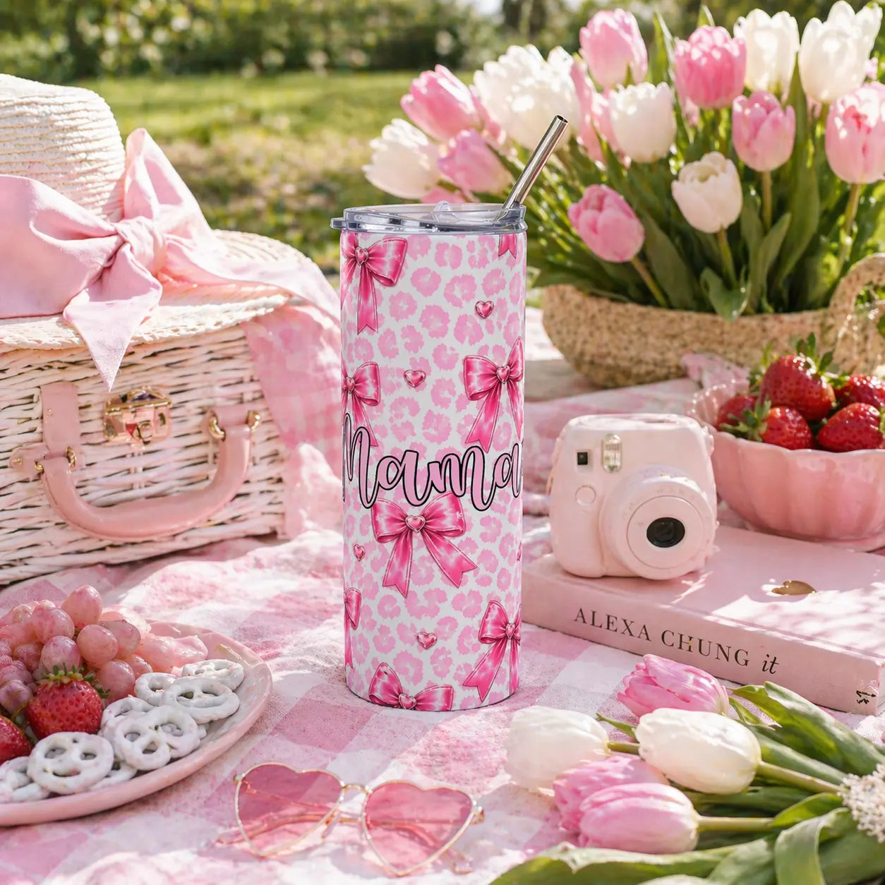 Mama Pink Bow 20oz Stainless Tumbler Printify