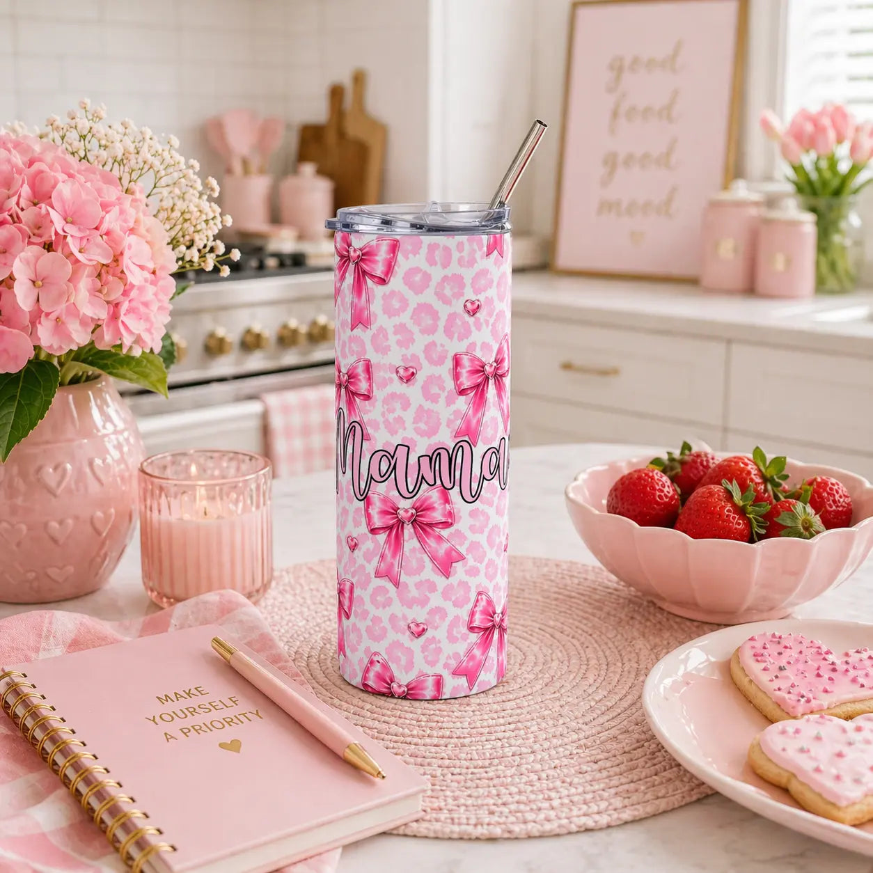 Mama Pink Bow 20oz Stainless Tumbler Printify