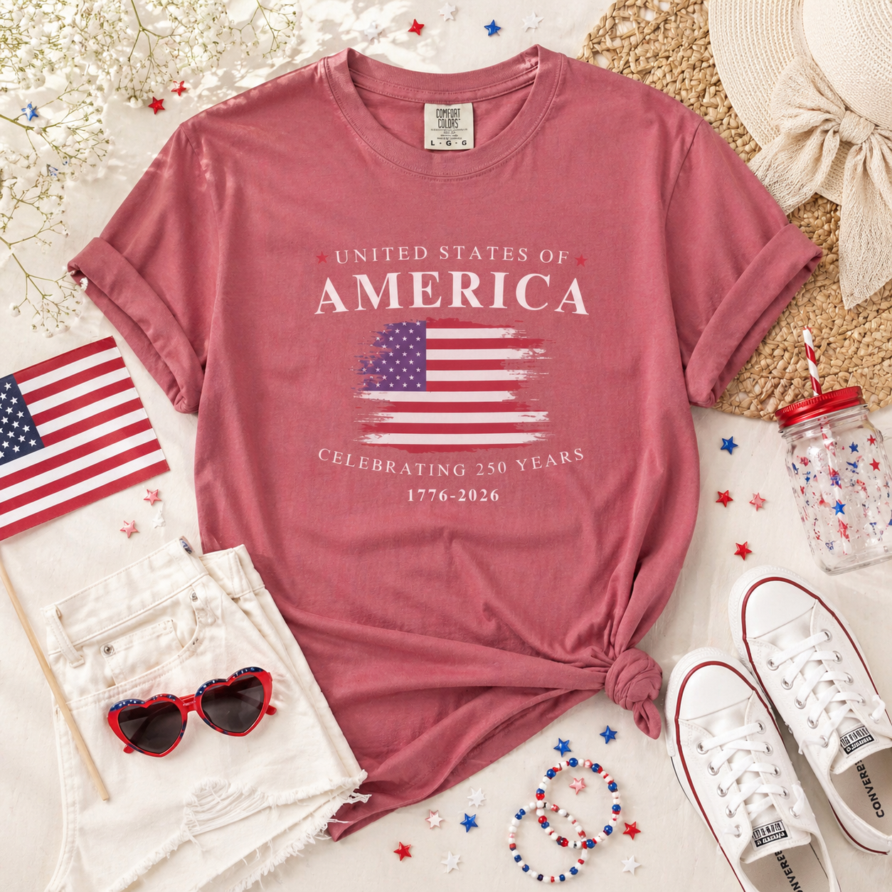 America Flag T‑Shirt – United States Vintage Flag Graphic (1776–2016)