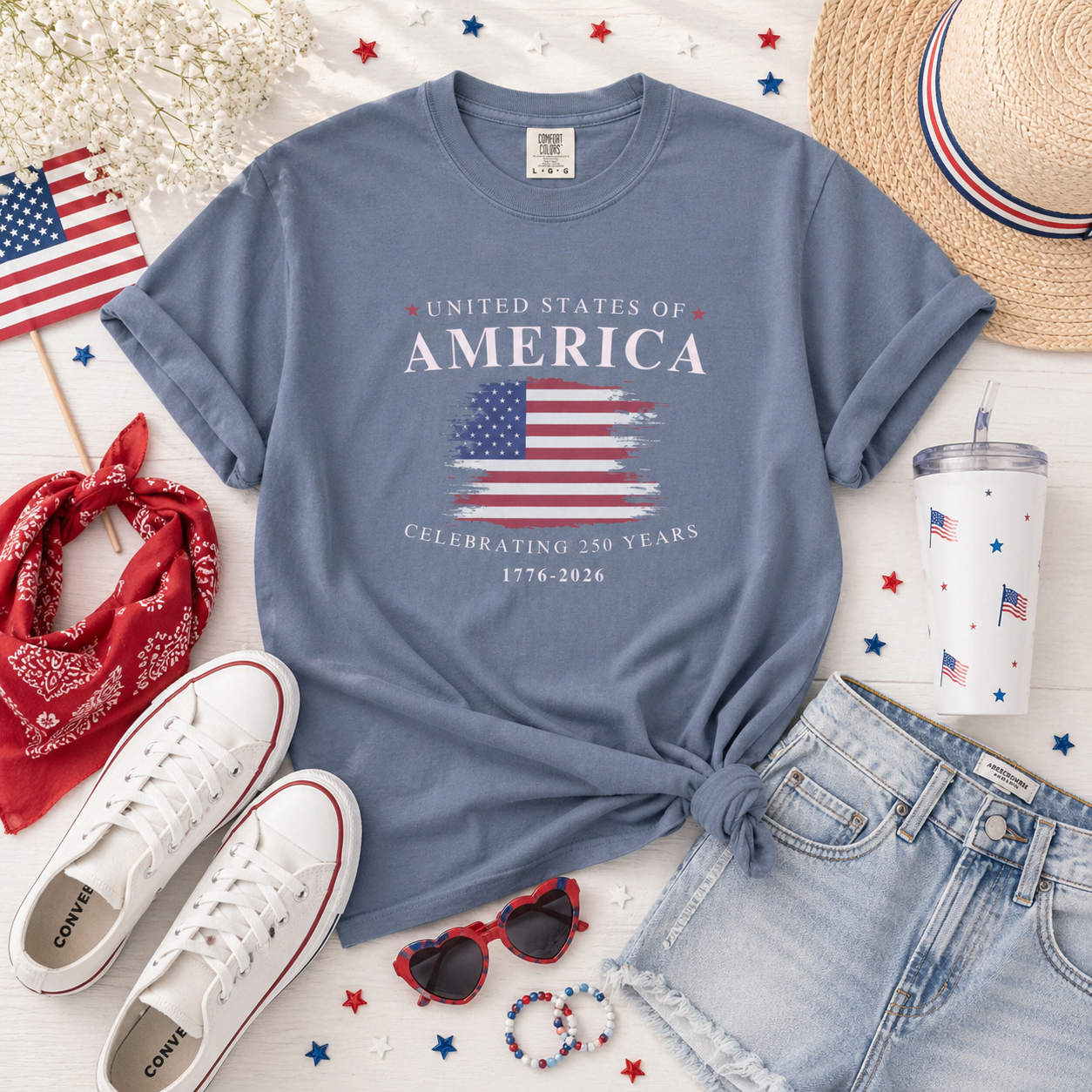 America Flag T‑Shirt – United States Vintage Flag Graphic (1776–2016)