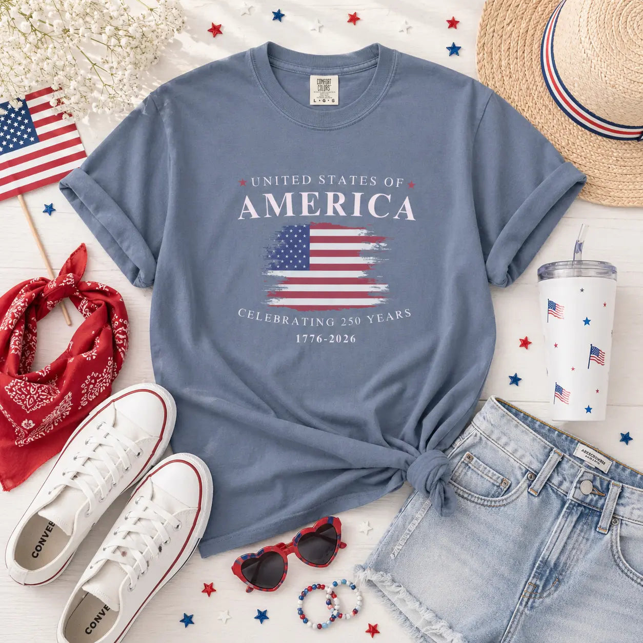America Flag T‑Shirt – United States Vintage Flag Graphic (1776–2016) Printify