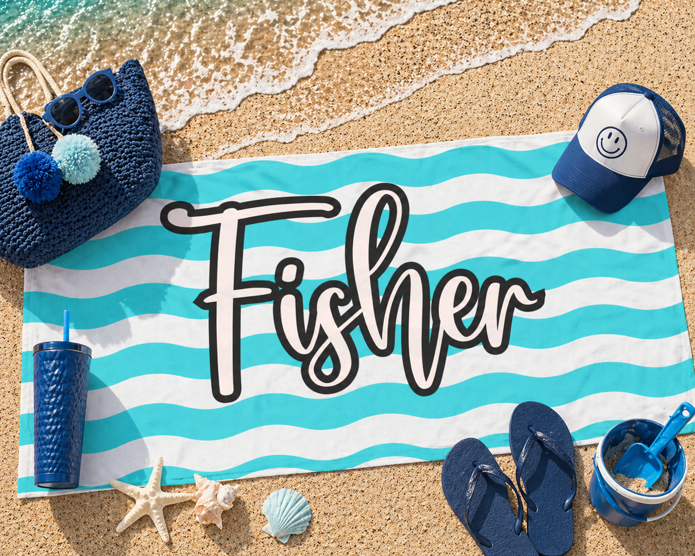 Personalized Striped Beach Towel — Custom Name Towel