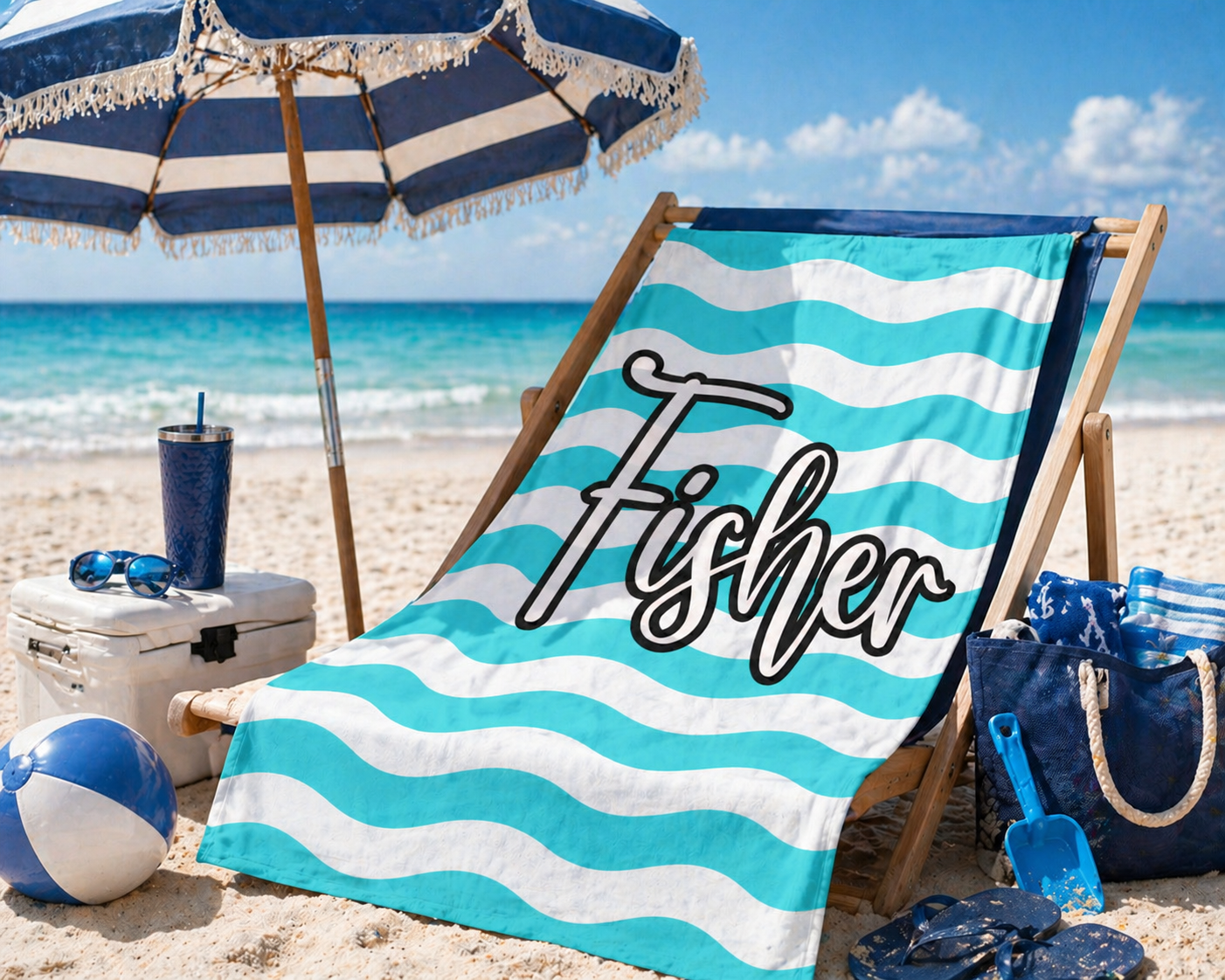 Personalized Striped Beach Towel — Custom Name Towel