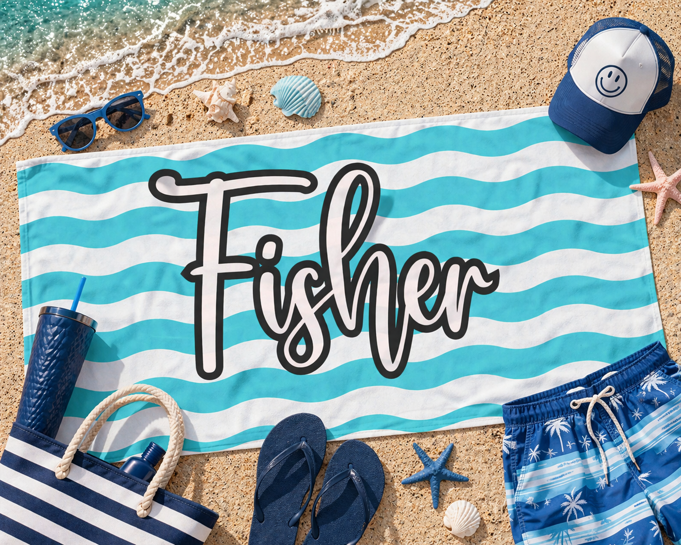 Personalized Striped Beach Towel — Custom Name Towel
