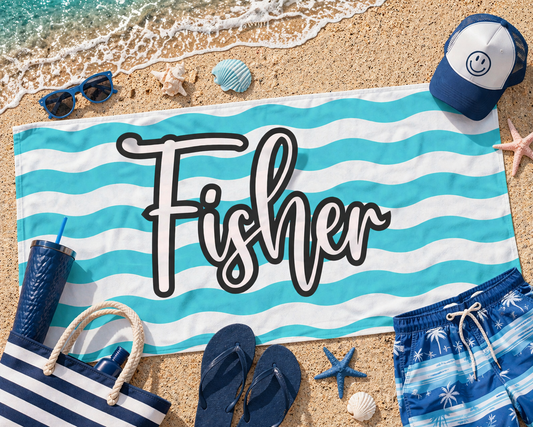 Personalized Striped Beach Towel — Custom Name Towel