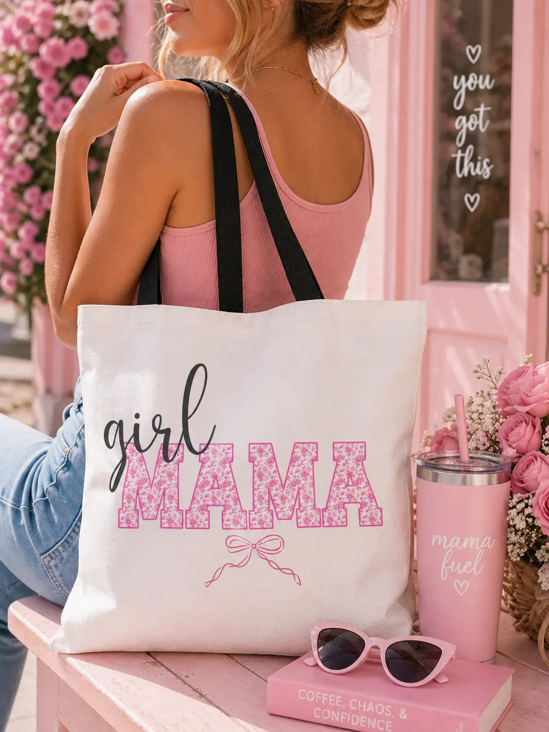 Girl Mama Pink Floral Tote Bag Printify
