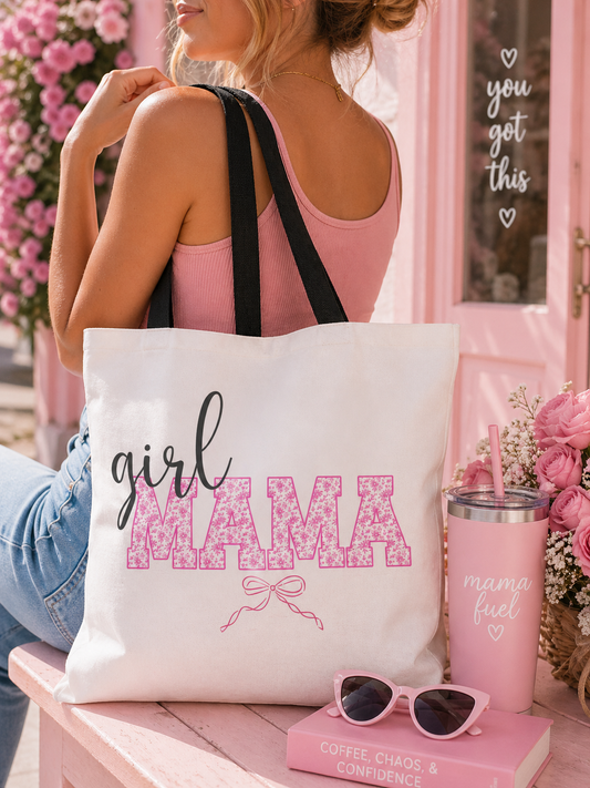 Girl Mama Pink Floral Tote Bag