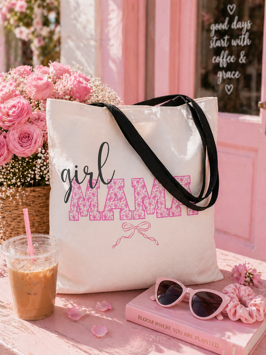Girl Mama Pink Floral Tote Bag