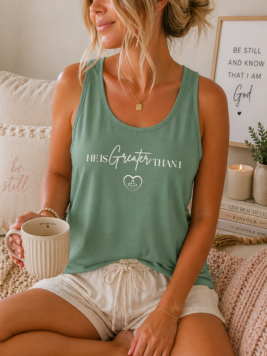 He Is Greater Than Tank Top — Christian Faith Inspirational Tank