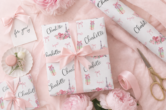 Eiffel Tower Personalized Wrapping Paper | French Theme Custom Name Gift Wrap