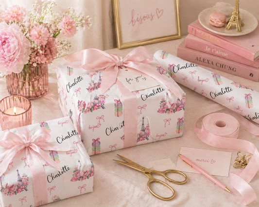 Eiffel Tower Personalized Wrapping Paper | French Theme Custom Name Gift Wrap