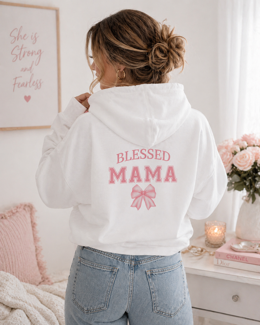 Blessed Mama Zip Up Hoodie — Pink Bow Mother’s Day Full-Zip Sweatshirt