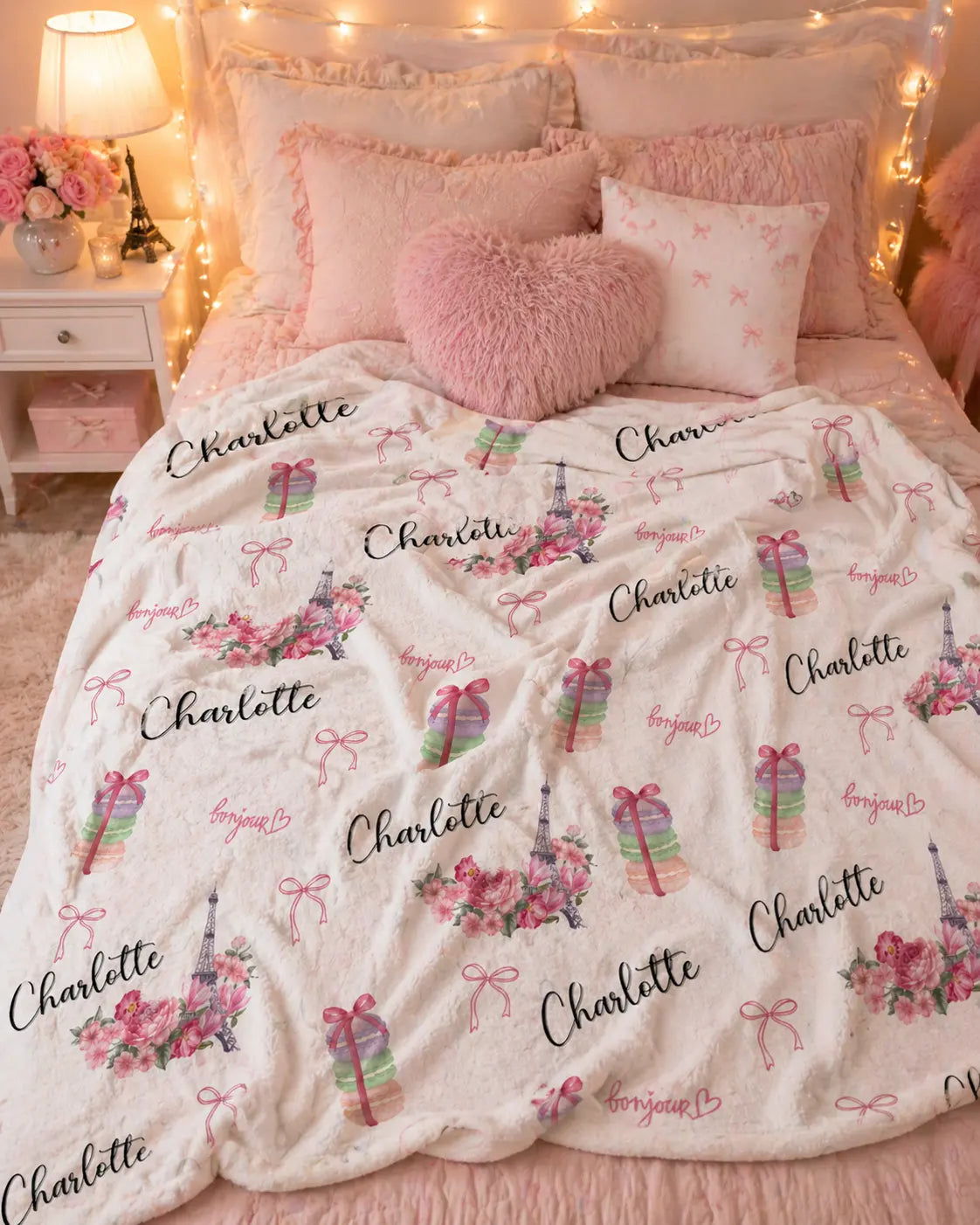 Personalized Paris Themed Plush Blanket — Custom Name Throw Printify