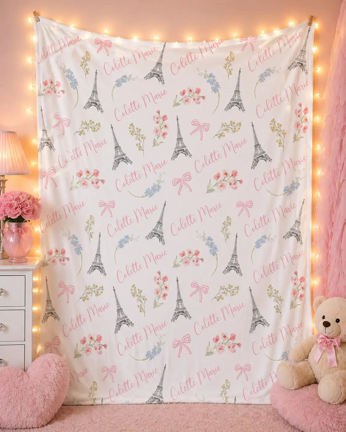 Paris Floral Personalized Name Blanket Printify