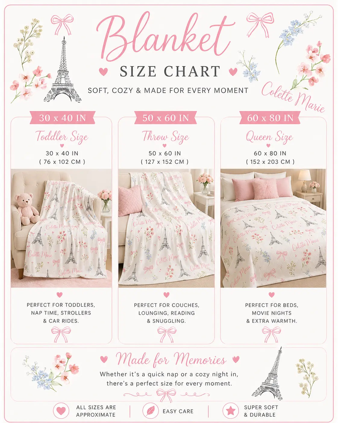 Paris Floral Personalized Name Blanket Printify