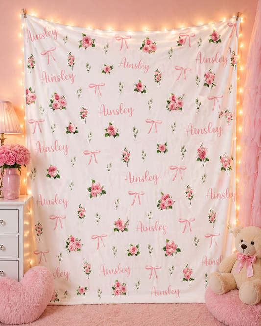 Pink Rose Personalized Name Blanket