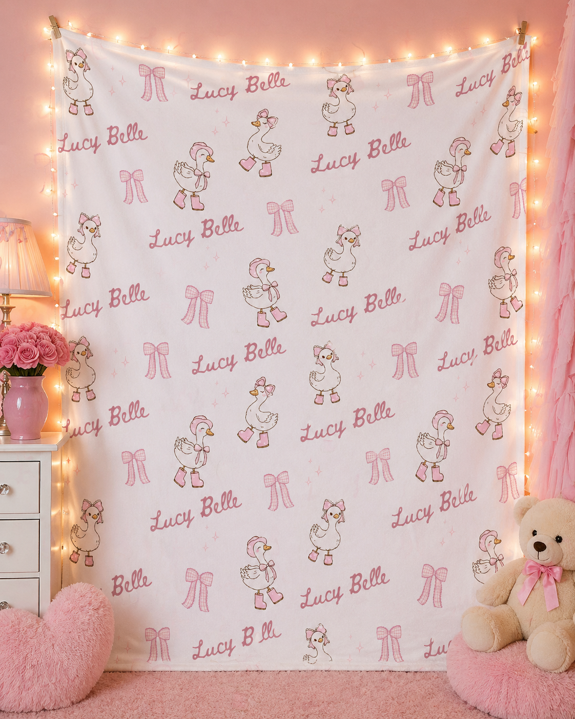 Personalized Pink Goose Name Blanket