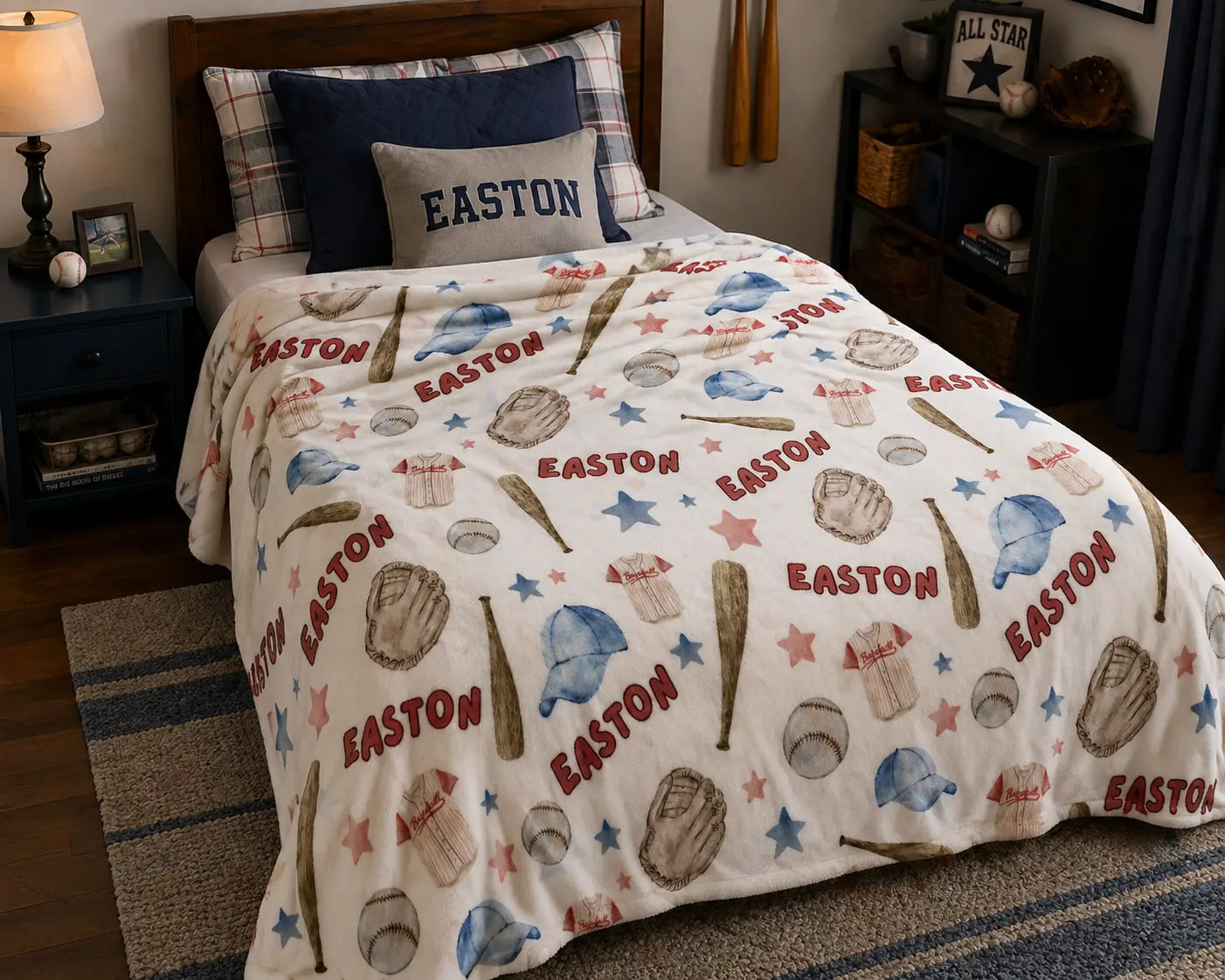 Personalized Baseball Velveteen Plush Blanket – Custom Name Sports Bedding Throw Printify
