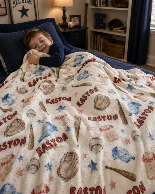 Personalized Baseball Velveteen Plush Blanket – Custom Name Sports Bedding Throw