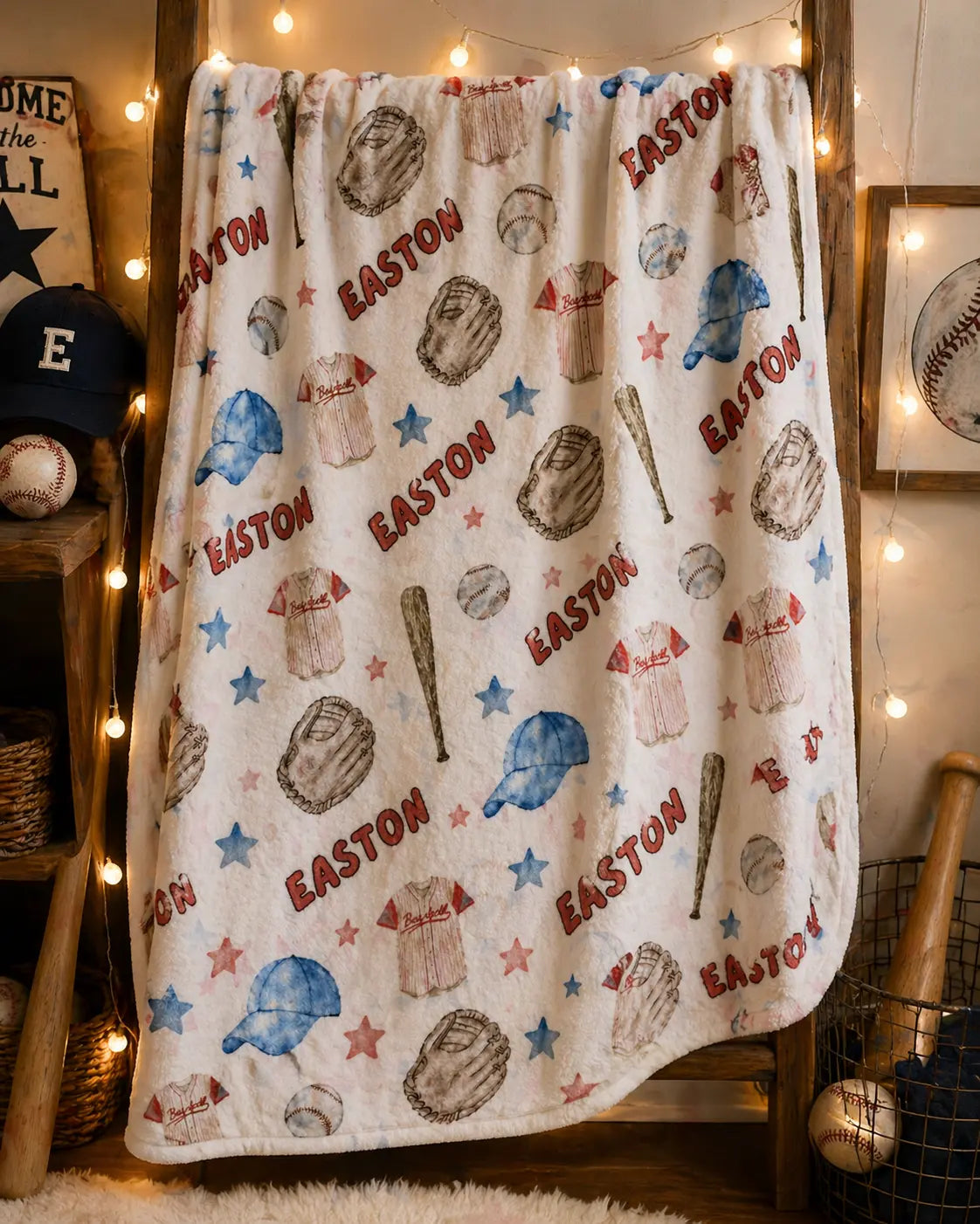 Personalized Baseball Velveteen Plush Blanket – Custom Name Sports Bedding Throw Printify