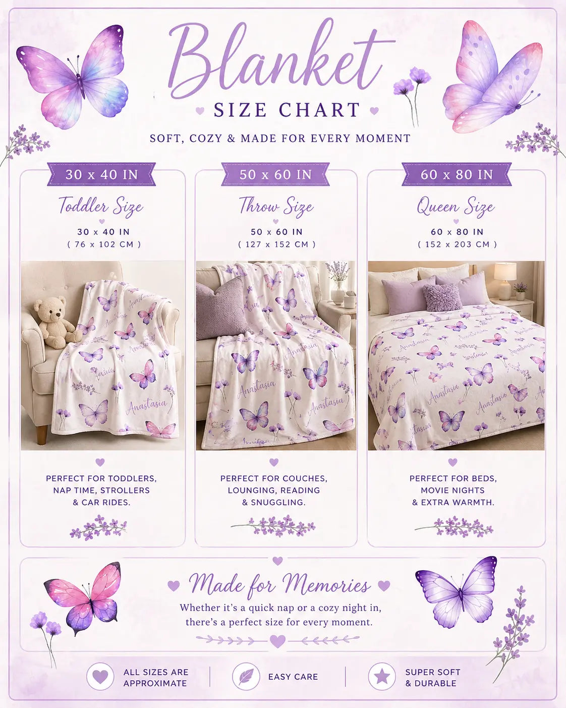 Personalized Purple Butterfly Name Blanket Printify